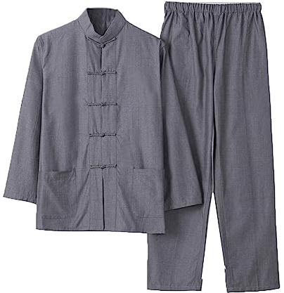 Chinois Traditionnel Manches Longues Tang Costume Kung Fu Uniforme Chemise pour Hommes Kung Fu Veste Pantalon, Coton Pur Tai Chi Uniforme, Hanfu Kung Fu Wing Chun Ch grey2-M