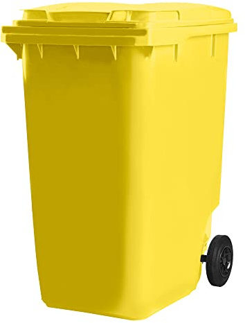 Hardwex Mülltonne mit 2 Rädern und Deckel, Müllgroßbehälter, Abfalltonne, Mülleimer, Volumen: 360 Liter, Farbe: Gelb, Größe: 1 098 x 596 x 880 mm