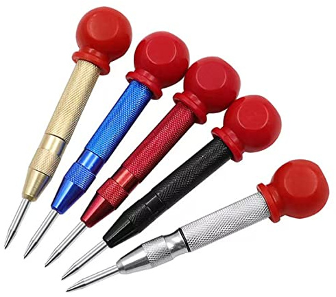 Szliyands 5Pieces Automatic Center Punch 5 Inch Center Hole Punch Adjustable Spring Loaded Metal Drill Tool for Wood, Metal, Plastic with Cushion Cap and Adjustable Impact