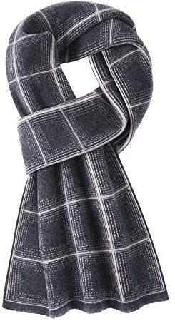 Edler Wolleschal Kaschmirschal für Herren mit 8% Kaschmir 92% Wolle Gemischter Schal Strickschal Herrenschal Super Warm Weich Casual Business - Kariert Grau & Beige