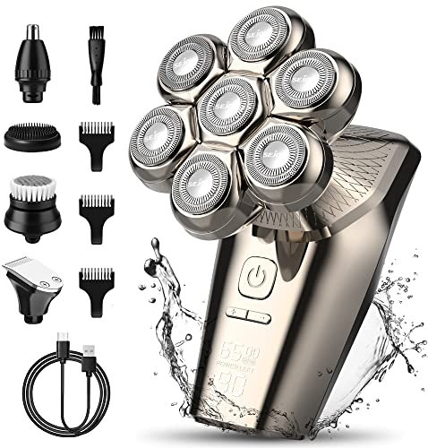 Rasierer für Glatzen, Rasierer Glatze Elektrisch 5 in 1 Kopfrasierer für Glatze Wasserdicht Wiederaufladbarer Head Shaver Elektrorasierer Bart Nasenhaartrimmer Gesichtsbürste Pflege Kit