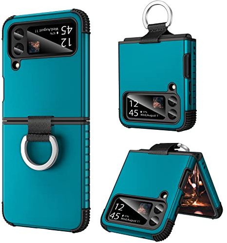 BENTOBEN for Samsung Galaxy Z Flip 3 Case, Z Flip 3 5G Case with Ring, Heavy Duty 2 in 1 Full Body Rugged Shockproof Protection Cover Girls Women Boy Men Covers for Galaxy Z Flip 3, SEABLUE