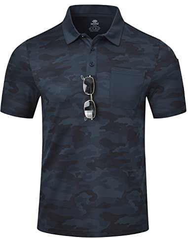 MoFiz Herren Poloshirt Kurzarm Polohemd Freizeit Polo Golf Outdoorshirts mit Kragen Camo-Blau XXL