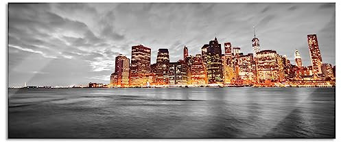 Pixxprint Glasbild Panorama, Wandbild aus Echtglas, Skyline von New York bei Nacht, 120x50 cm, inkl. Aufhängung und Abstandshalter