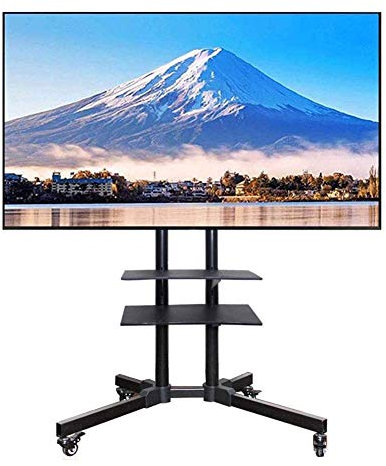 Carro de TV con ruedas portátil de fábrica con ruedas y bandejas, soporte de TV móvil para pantalla plana de 32-65 pulgadas, LED, Lcd, plasma, TV curvo, carga 45 kg (Tamaño: altura total 1,65 m) ()