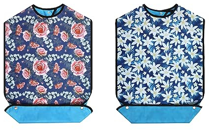 Dongawin Lätzchen für Erwachsene, wasserdicht und waschbar, wiederverwendbarer Kleidungsschutz für ältere Menschen. 34 x 18 (2 Stück, Orchidee，Saflor)