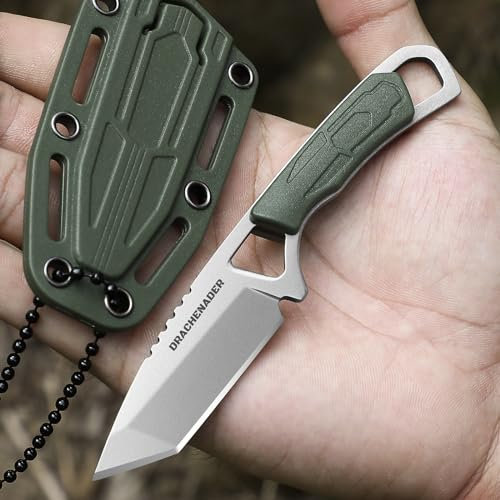 DRACHENADER Neck Knife Tanto Messer feststehend klein Fulltang Outdoor Mini-Messer mit Kunststoffscheide
