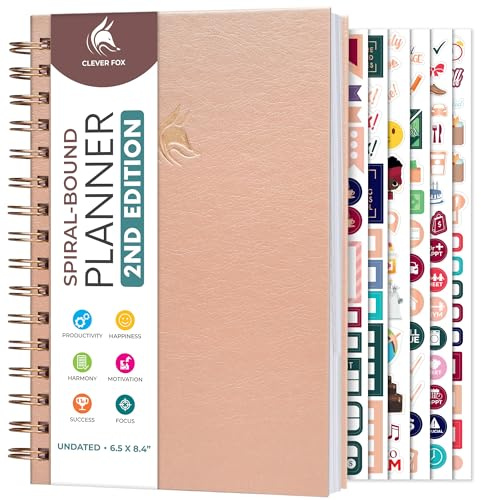 Clever Fox Planner 2nd Edition Spiral – Colorful Weekly & Monthly Goal Planner, Time Management & Productivity Organizer, Undated, A5 (Rose Gold)