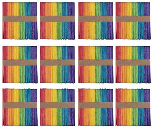 Ideen mit Herz Palillos de madera, espátulas de madera, palos de hielo de madera, 6 colores, 11,4 cm de largo, 1 cm de ancho, 600 unidades (multicolores)