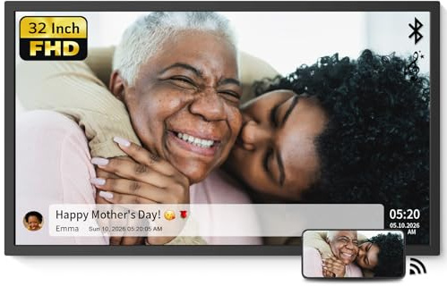 NexFoto 32 Inch Digital Picture Frame 64GB, Extra Large Digital Photo Frame 1920x1080 IPS FHD, Remote Control, Auto-rorate, Share Photos/Videos via App/USB/Email, Easy Set-up, Gifts for Mom, Black