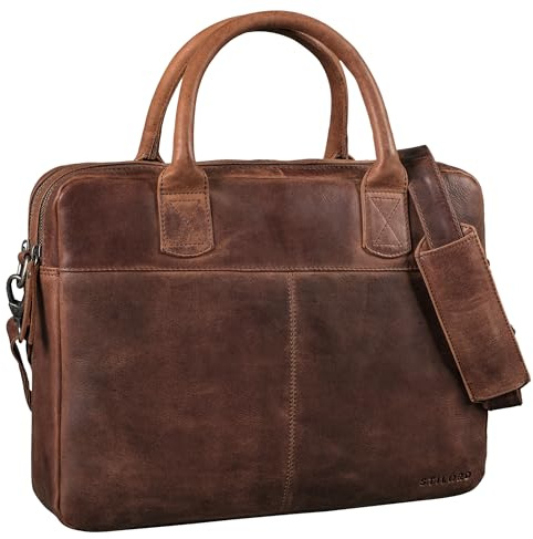 STILORD 'Performance' Vintage Aktentasche Damen Leder Umhängetasche mit Laptopfach 15.6 Zoll Bürotasche Arbeitstasche Notebooktasche Echtleder, Farbe:eichen - braun