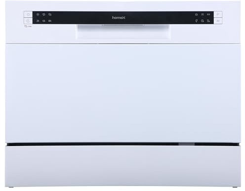 homeX Tischgeschirrspüler | Mini Geschirrspüler mit 6 Programmen | Spülmaschine klein für 6 Maßgedecke | Ideal für kleine Wohnungen | Aquastop | Startvorwahl | Tischspülmaschine GST6AE-W weiß