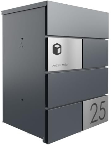 Boîte aux lettres design - Montage en saillie - Édition Kant - Elegance 3 individuellement avec votre nom et numéro de maison (RAL 7016 gris anthracite)