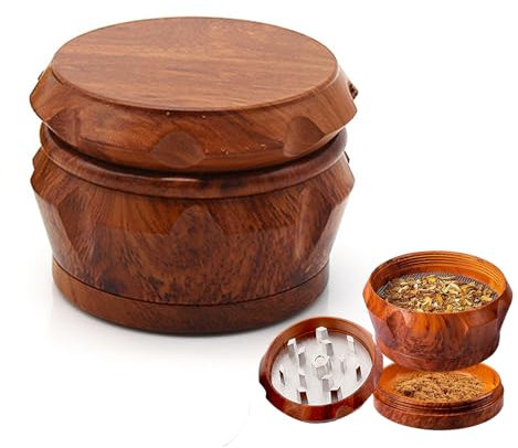 Bustlwor Macinino Erbe Secche, Grinder Per Polline Manuale, Macinino Polline Spezie Legno, Fácil de limpiar, llévelo con usted, adecuado para planta, polen, flores, especias, tabaco (Rojo)