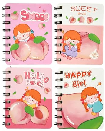 Joucien A7 Cartoon Flipping Coil Book Learning Supplies Portable Pocket Carrying Mini Notebook-Sweet Peach