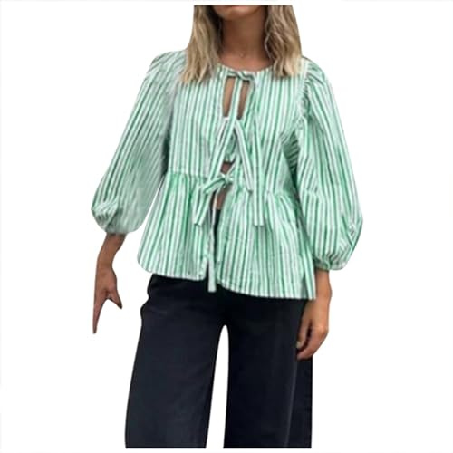 Générique Haut PéPlum à Manches Courtes Bouffantes avec NœUd et Ourlet à Volants pour Femme Blouse Femme Chic et éLéGant Top Femme Chic et éLéGant Chemisier Femme Manche Courte