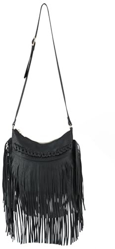 Syrads Frauen Quaste Hobo und Schulter Handtaschen Frauen Fransen Hobo Tasche Geldbörse Umhängetasche Umhängetasche Umhängetasche Quaste Geldbörse,Schwarz