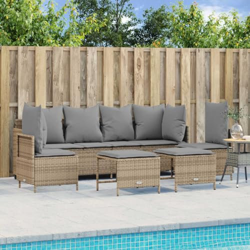 Homgoday 5-TLG. Gartensofa Gartenlounge Balkonmöbel Gartenmöbel Loungemöbel Sitzgruppe Gartenbank Loungesofa Sofagarnitur mit Kissen Ecksofa für Balkon Terrasse Beige Poly Rattan