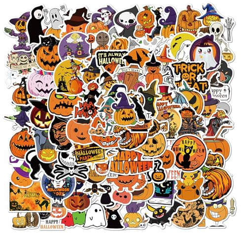 Deen Halloween Sticker Set 100 Stück - Wasserdicht Vinyl Aufkleber mit Kürbis Design für Kinder - Graffiti Sticker für DIY Laptop, Gepäck, Skateboard, Auto, Motorrad, Fahrrad, Scrapbooking
