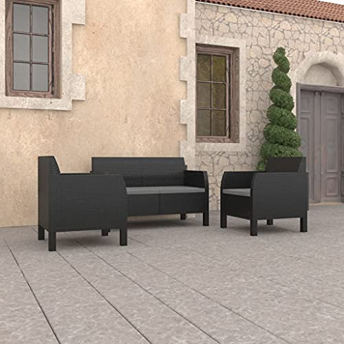 LIANGDONFC möbelsets、Balkon möbel3-tlg. Garten-Lounge-Set mit Kissen PP Rattan AnthrazitIdeal für Terrassen, Gärten