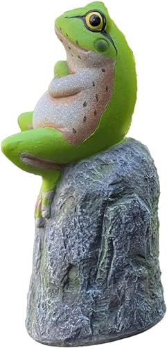 SADEW Gartenskulptur, Frosch auf dem Felsen, Ornamente, Kunstharz, Außendekoration, Froschstatue, Landschaft, Teich, Terrasse, Innen- und Außenbereich, Figur