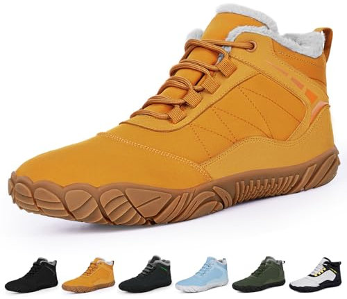 RUYI Vinterbarfotaskor, dam, herr, barfotaskor, varmfodrade vinterskor, vattenavvisande, traillöparskor, bekväma vinterstövlar med bred tåbox, Wb02 gul, 41 EU
