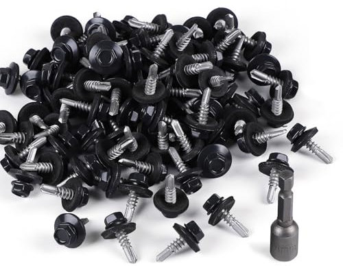 SUPAWAY 200 Self-Tapping Screws 4.8 x 19 mm Hexagonal Plumber Screws with Sealing Washer Roof Screws Galvanised Hex Head with 1 Hex Bit Socket Set Trapezoidal Sheet Metal Screws Grey