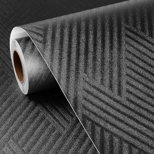 FunStick Selbstklebende Tapete Geometrische Muster Tapeten Modern Schwarz Tapete Wohnzimmer Badezimmer Klebefolie Schwarz Küche Schrankpapier Klebetapete Geometrisch Schwarze Möbelfolie Muster 30CMx5M