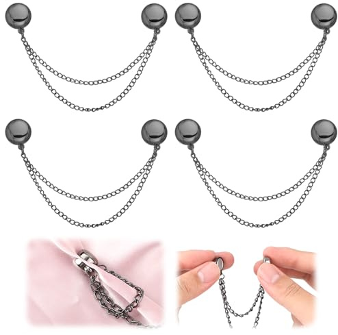 4pcs Multi-Function Magnetic Clothing Clips, Zinc Alloy Magnet Clothing Clips Magnetic Clothing Buttons Pin for Clothing Stylish Chain Accessories for Clothes Pants Shirts (Gun Black)