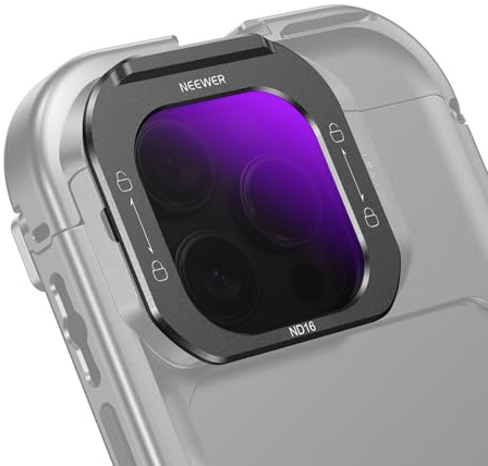 NEEWER ND16 Filtro Lente Teléfono, Filtro ND Densidad Neutra Vidrio Óptico HD Multicapa de Liberación Rápida Compatible con iPhone 16 Pro (PA073) iPhone 16 Pro MAX (PA074) Jaula de Teléfono, FL-I2