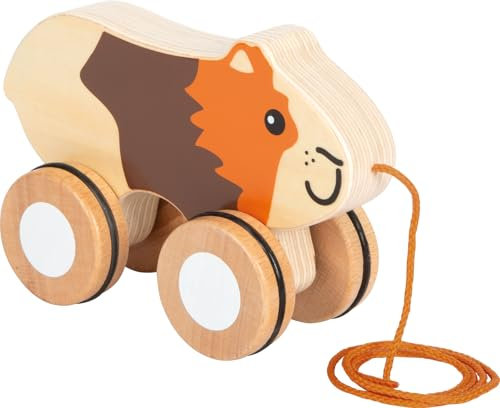 small foot Nachziehtier Meerschweinchen aus Holz, Nachziehspielzeug mit gummierten Rädern, fördert Motorik und Laufenlernen, für Kinder ab 1 Jahr, 12634