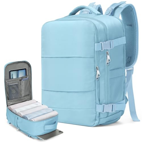 Samfolk Cabin Bags for Ryanair 40x20x25 Underseat Travel Bag 12 Pockets Hand Luggage Bag Cabin Bag with Separate Shoe Pocket for Women & Men Carry on Bag, 20L (Freedom Blue, 40x20x25)