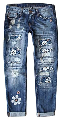 Lässige Denim-Hose für Damen, gerades Bein, mittlere Taille, blaue Jeans, 20 W, blau, XXL