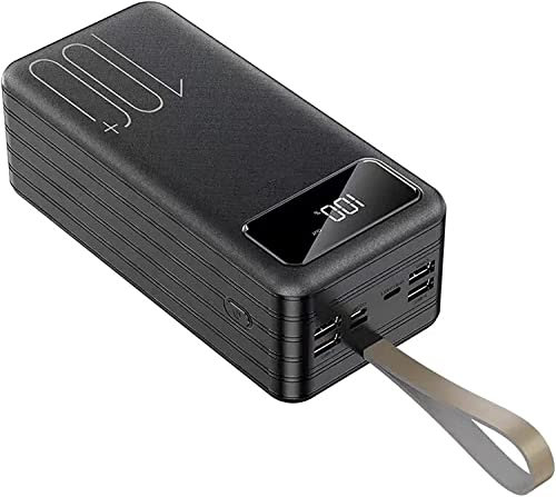 Power Bank 100000Mah, Chargeur Solaire Haute Capacité avec 4 Ports USB, Chargeur sans Fil Portable Étanche Batterie Externe avec Lumière LED pour Camping Extérieur,Noir