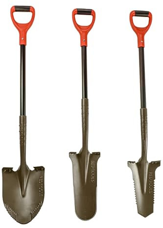 Red Tools Profi Spaten Set - Robustes Garten Werkzeug inkl. Gärtnerspaten mit Wurzelsäge, Drainagespaten und Schaufel - für alle Gartenprojekte geeignet (Grau)