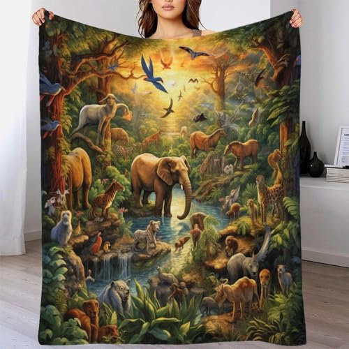 TBDUEPS Luxuriöse, Bequeme Decke mit Dschungeltieren für drinnen und draußen, Beste Yogadecke für Frauen als Geschenk für Familie, Geburtstag, Hochzeit, 127 x 152 cm