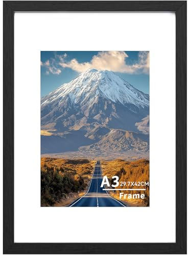 A3 Picture Frame,A3(29.7x42cm) Wooden Frames,Wall-Mounted Poster Frame, Photo Frame with Acrylic Glass (Not Glass), Landscape or Portrait,A3 Black Frames with A4 Mount,1 Pack