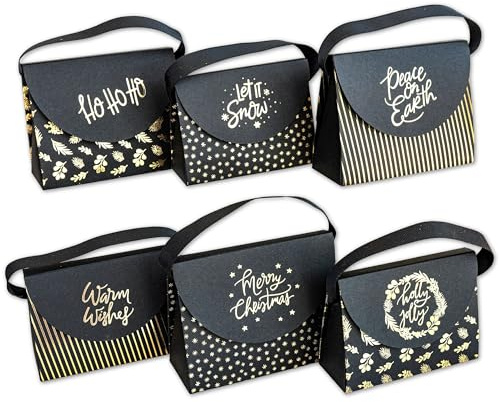 Papierdrachen Geschenkschachteln Handtaschen schwarz-gold - 6 x kleine Geschenkboxen in 2 Größen - festliche Geschenkverpackung für Geld u. Kleinigkeiten - Weihnachten u. Nikolaus - wiederverwendbar