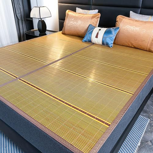 Almohadilla de enfriamiento de verano, cubrecolchón de bambú, tapete plegable de doble cara para climas cálidos, tapete de dormir de bambú carbonizado, funda de cama transpirable (200 x 215 cm)