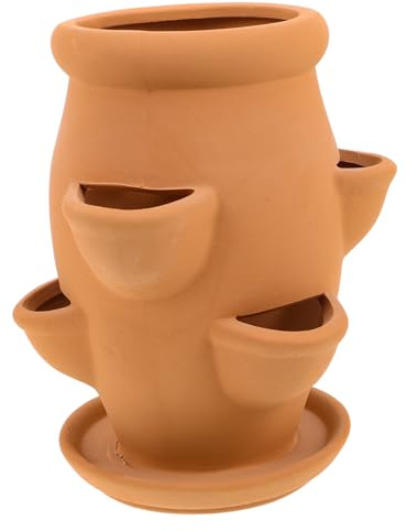 VANZACK Pot en Céramique pour Plantes Grasses 6 Poches Terracotta Kaki | Tour à Fraisiers, Jardinière Multi Mini Poches, 1 Pièce pour Patios et Intérieurs