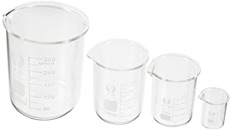 TOPBATHY 4pcs Laboratory Glassware Beaker Set Heat Resistant Lightweight Glass Measuring Cups for Chemistry Education with 10ml 50ml 100ml 300ml Capacity