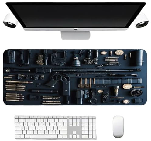 Cool Military Weapon Build Weapon Parts Display Large Gaming Mouse Pad, Personalised Desk Mat for Keyboard and Mousepad, Non-slip Large Extended Gaming Pad, Computer Supplies Accessories for Men