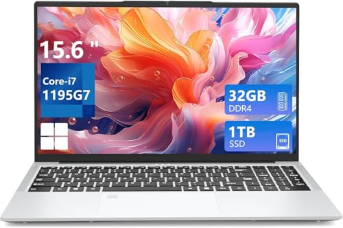 2025 Gaming Laptop i7 1195G7(Beat Core i7-1165G7/i7-1185G7), 15.6 Laptop Computer, 32GB 1TB SSD FHD 1920 * 1080 Display, Fingerprint Unlock Backlit Keyboard RJ45 HDMI 180 Angle Opening Gamer Laptops