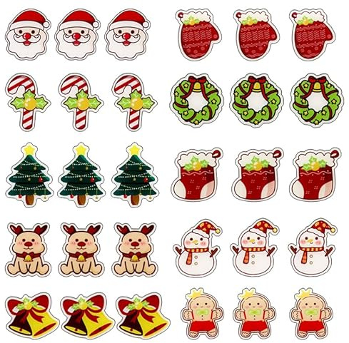 Broches Navideños YouXiaor 30PCS Broches de Navidad Insignia Pines Solapa Lindo de Dibujos Animados Papá Noel para Festival Decoración Adorno Regalo