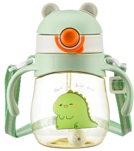 Bestele Bebe Tasse Apprentissage, Tasse Paille Enfant Anti Fuite Gobelet Bebe avec Poignée Cordon, Biberon Eau Bebe Silicone pour Enfants de plus 6 mois