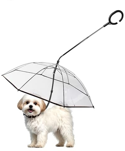 PETLESO Klarer Regenschirm mit Verstellbarem Griff für Welpen und Haustiere, mit Verstellbarer Schnur