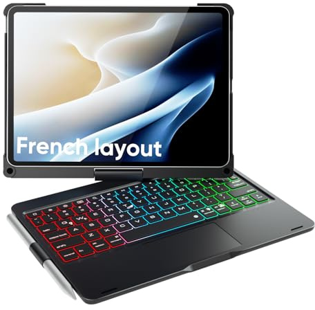 doqo Coque Clavier iPad Air 11 & iPad Pro 11 avec Trackpad,Rotation 360° | Frappe Style Ordinateur Portable,Rétroéclairé,pour iPad Air 11 M4/M3/M2, Air 5/4 & iPad Pro 11 1re–4e Gén avec porte-stylet
