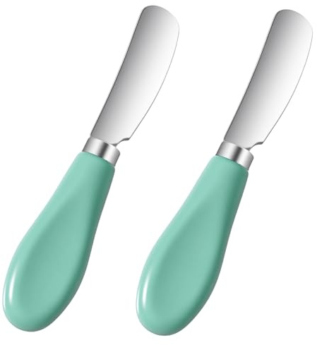 2 PCS Spreading Knife Butter Knives Heated Spreader Cheese Ceramic Butter Knives with Durable Stainless Steel Blade Mini Peanut Jam Spreading for Sandwich Pastry and Other Kitchen (5.12× 1.02 Cyan）