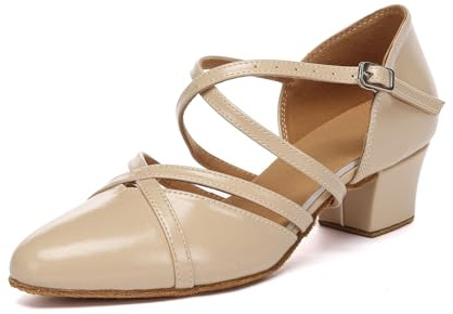 MINITOO Chaussures de danse latine standard Salsa pour femme - Chaussures de soirée confortables, L653 Beige Talon 4 cm, 38 EU