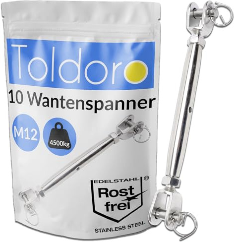 Lot de 10 tendeurs M12 en acier inoxydable V4A pour voile d'ombrage, tendeur de câble, tendeur de câble, comme accessoire pour voile d'ombrage, forme fermée